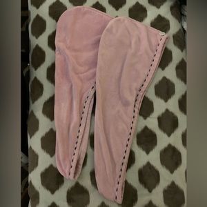 Set of 2 Pink Hair Drying Hood Towel Microfiber with Button & Loop Bath Shower